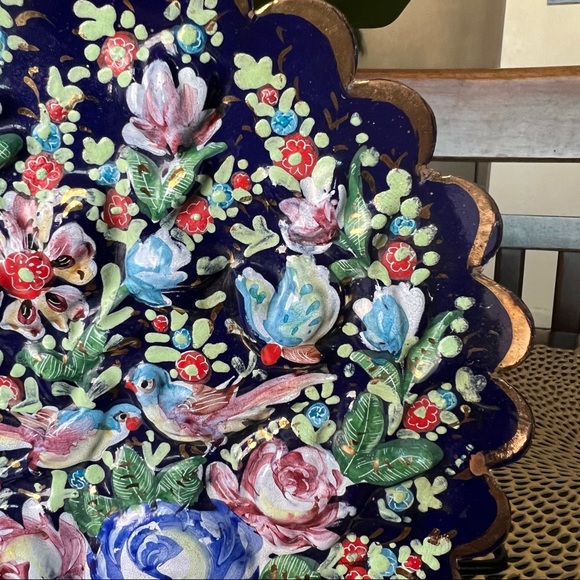 Vintage Persian Hand Painted Enamel on Copper Hanging Dish - Picture 10 of 14